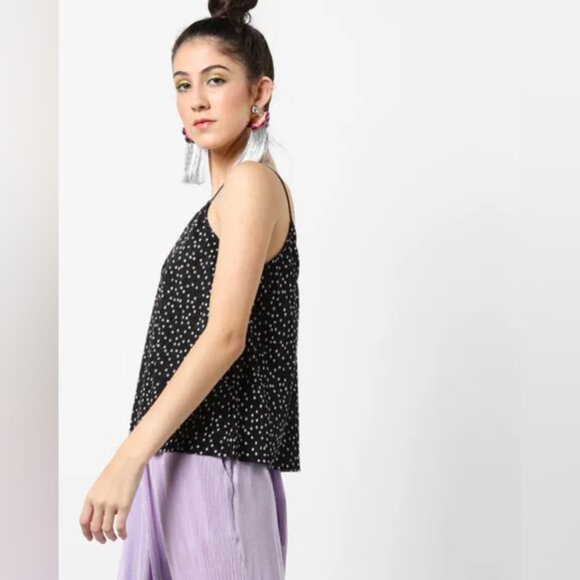 3/$20 Tally Reijl Relaxed Camisole Top Polka Dot Tank Womens Size Small Black - Picture 3 of 16